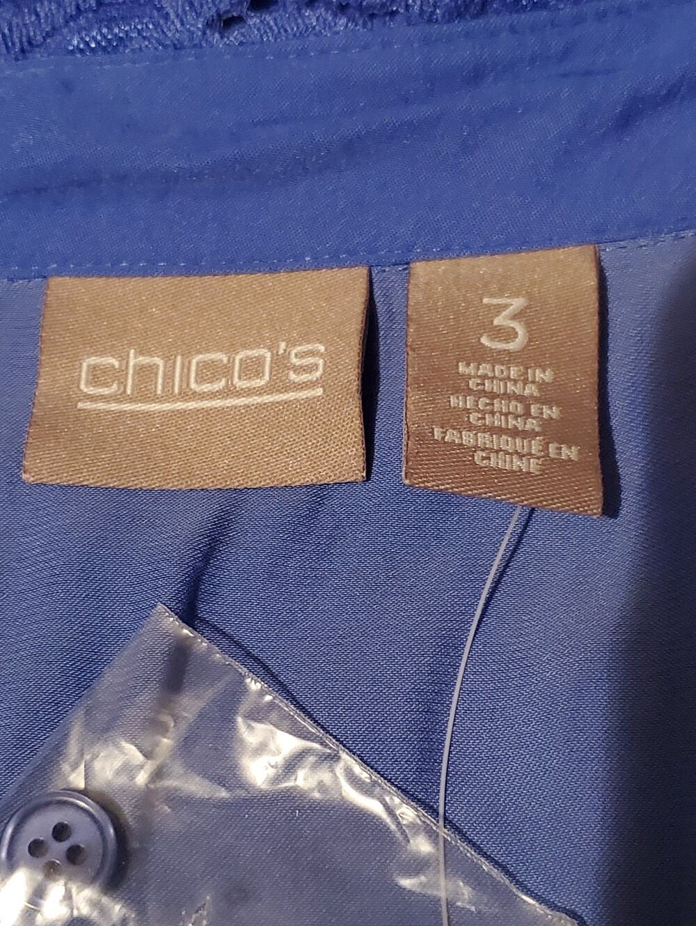 Chico's 3 Size XL Shirt Top Amparo Blue V Neck Long Sleeve Tunic Lightweight - Picture 5 of 9